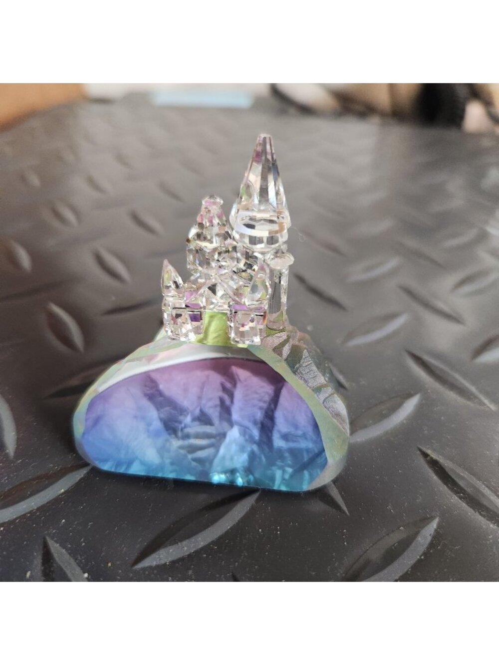 Crystal World Rainbow Series Crystal Castle Figurine On Iridescent Dichroic Glas